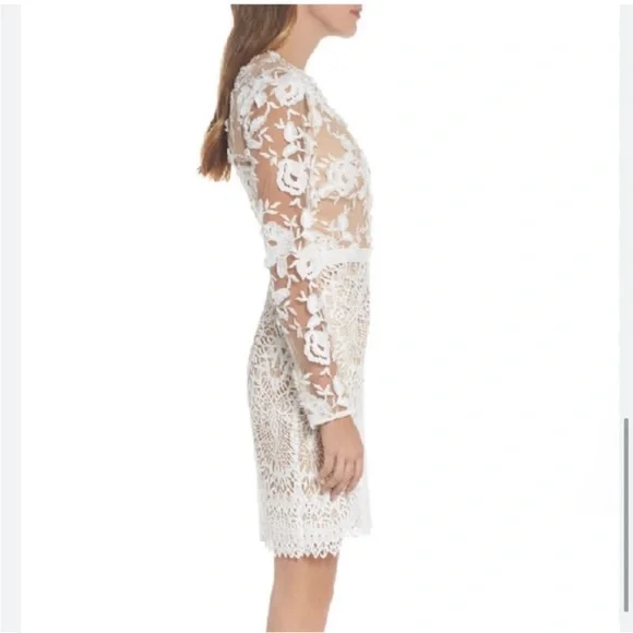 ML Monique Lhuillier White & Beige nude Lacey Cocktail formal Dress xs 3D Sz 2 - Picture 6 of 17
